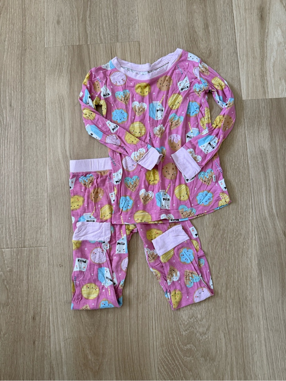 Little Sleepies Pink Cookie & Milk Cartoon Pajama Set